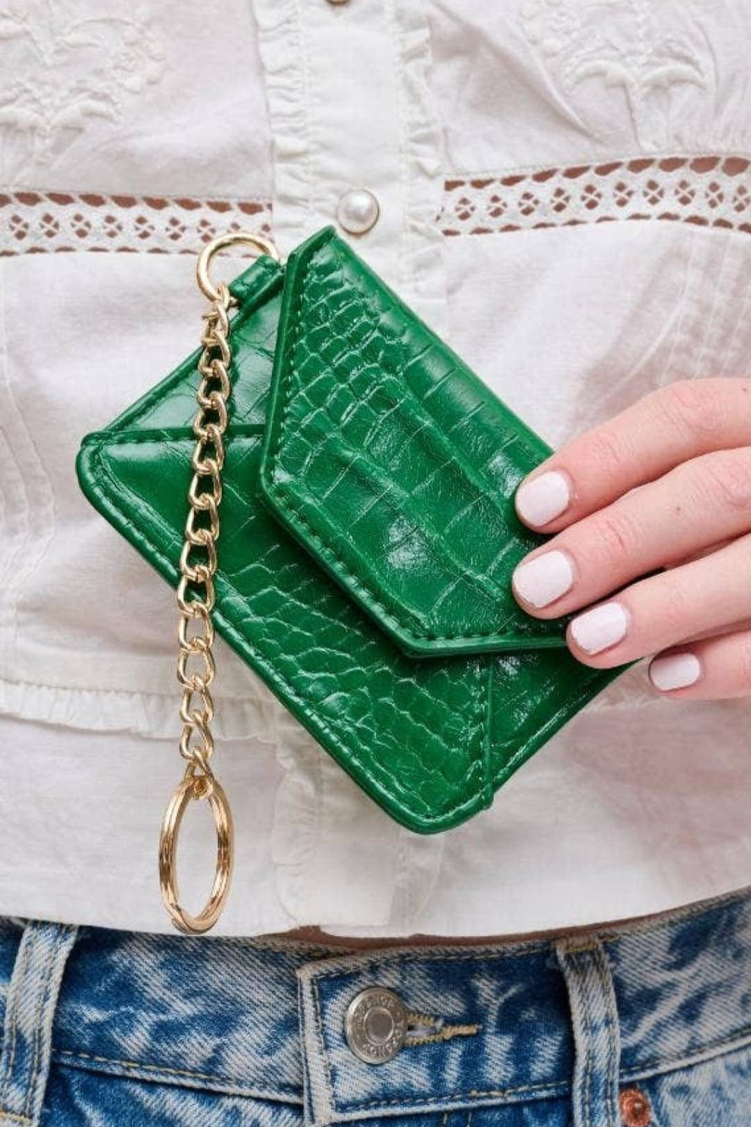 23872 Gia Crocodile Cardholder With Keychain - MiMi Wholesale