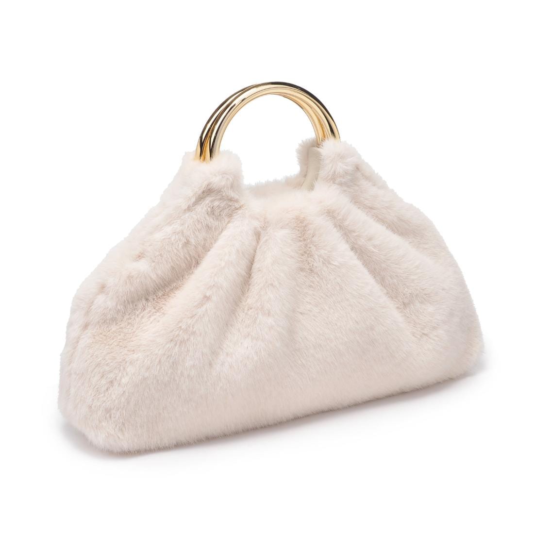 28823F Faux Fur Clutch Bag With Ring Handle - MiMi Wholesale