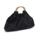 28823F Faux Fur Clutch Bag With Ring Handle - MiMi Wholesale