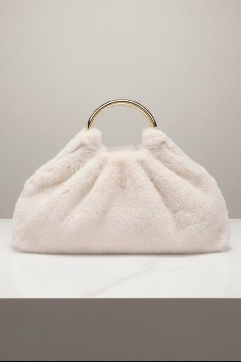 28823F Faux Fur Clutch Bag With Ring Handle - MiMi Wholesale