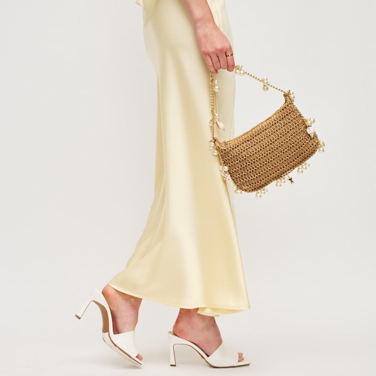 28829 Steph Straw Pearl Lined Evening Bag - MiMi Wholesale