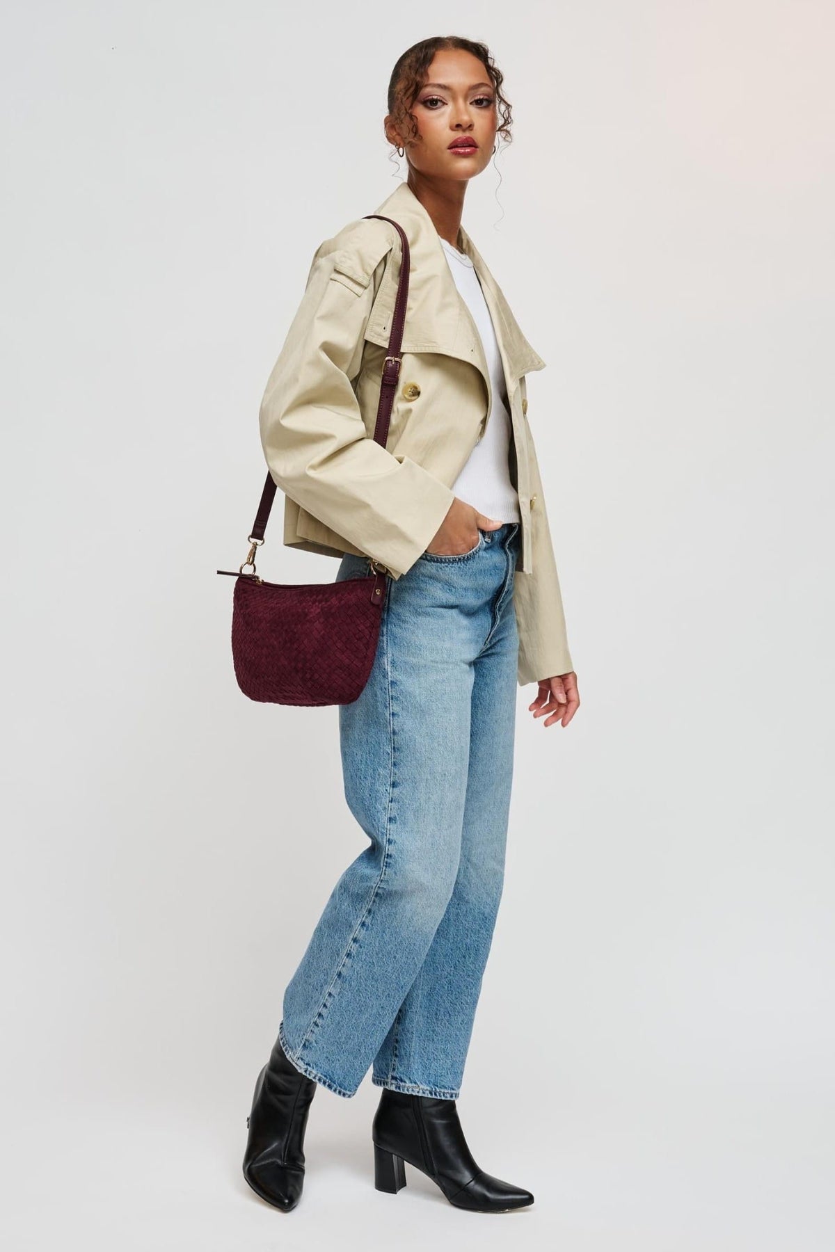 29746WS Burgundy bag styled on model, view 3