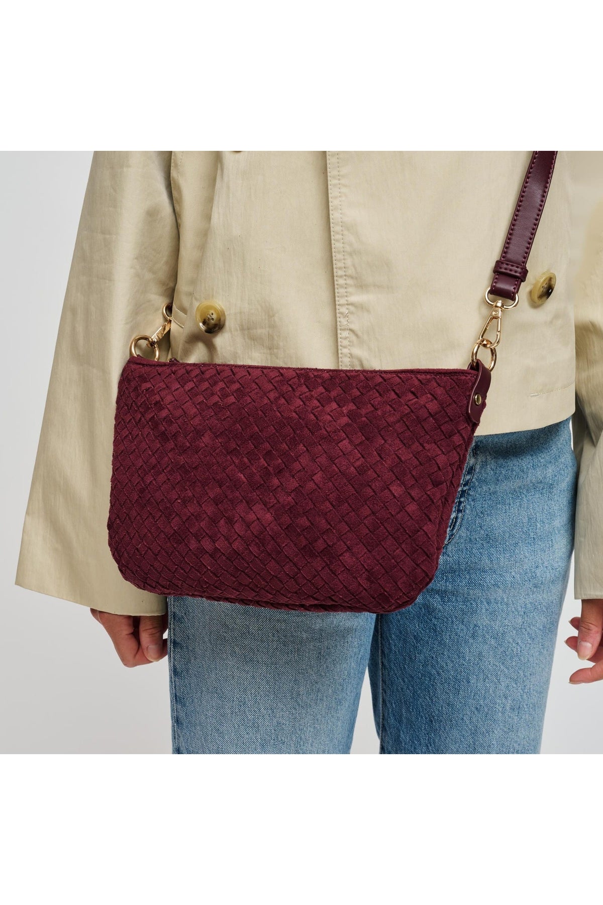 29746WS Burgundy bag styled on model, view 4