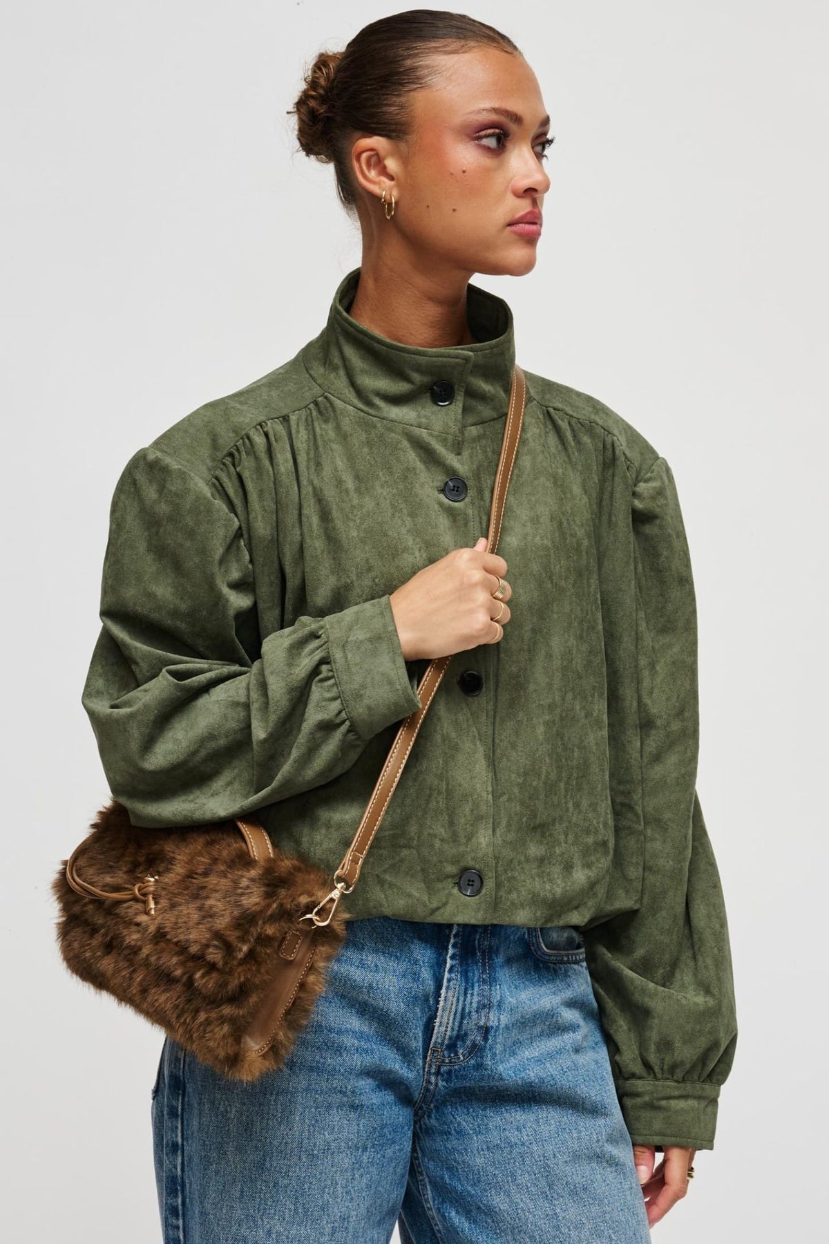 35362LF Brown bag styled on model, view 2