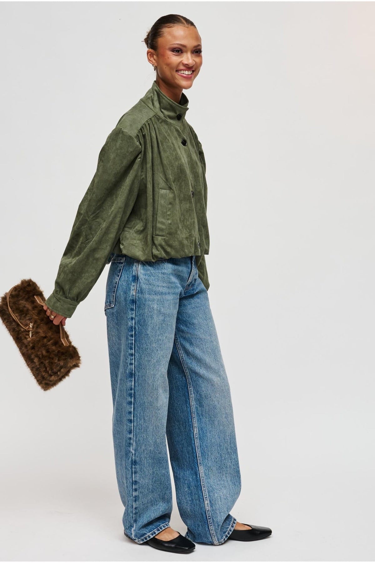 35362LF Brown bag styled on model, view 3
