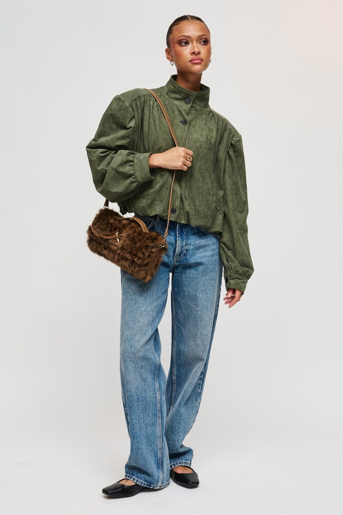 35362LF Brown bag styled on model, view 4