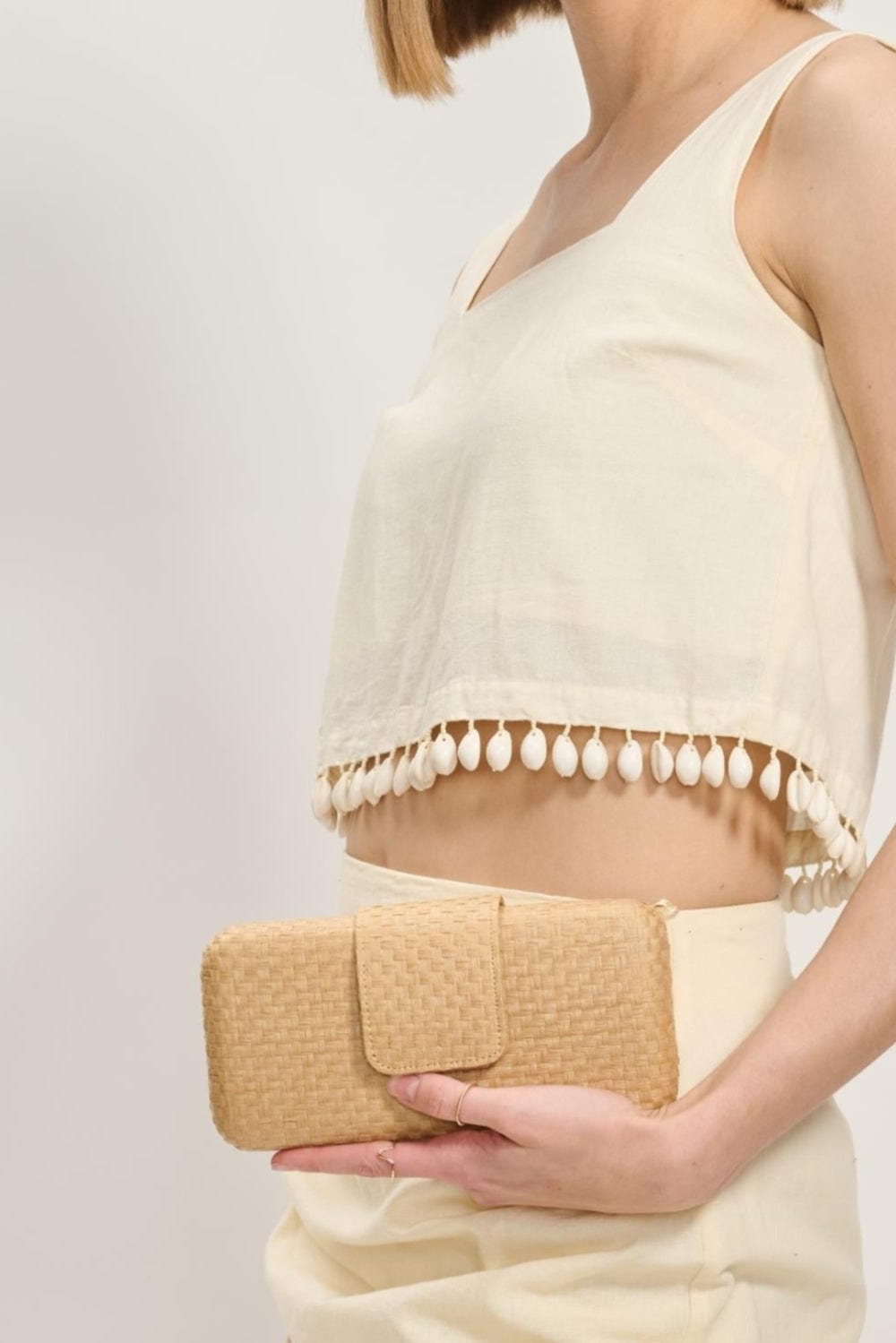 35961ML Sylvi Straw Clutch Bag With Chain Strap - MiMi Wholesale