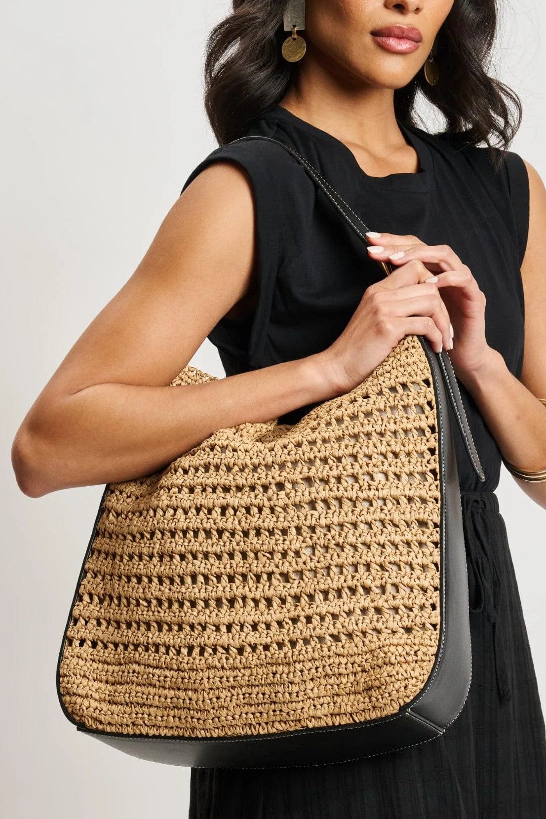 36007ML 2 in 1 Savannah Straw Hobo Tote Bag With Pouch - MiMi Wholesale
