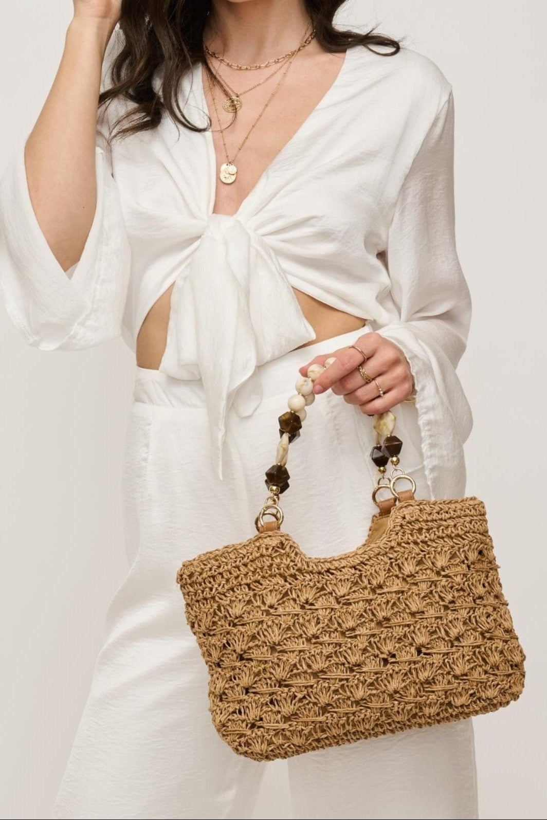 60243 Nora Straw Mini Crochet Tote Bag - MiMi Wholesale