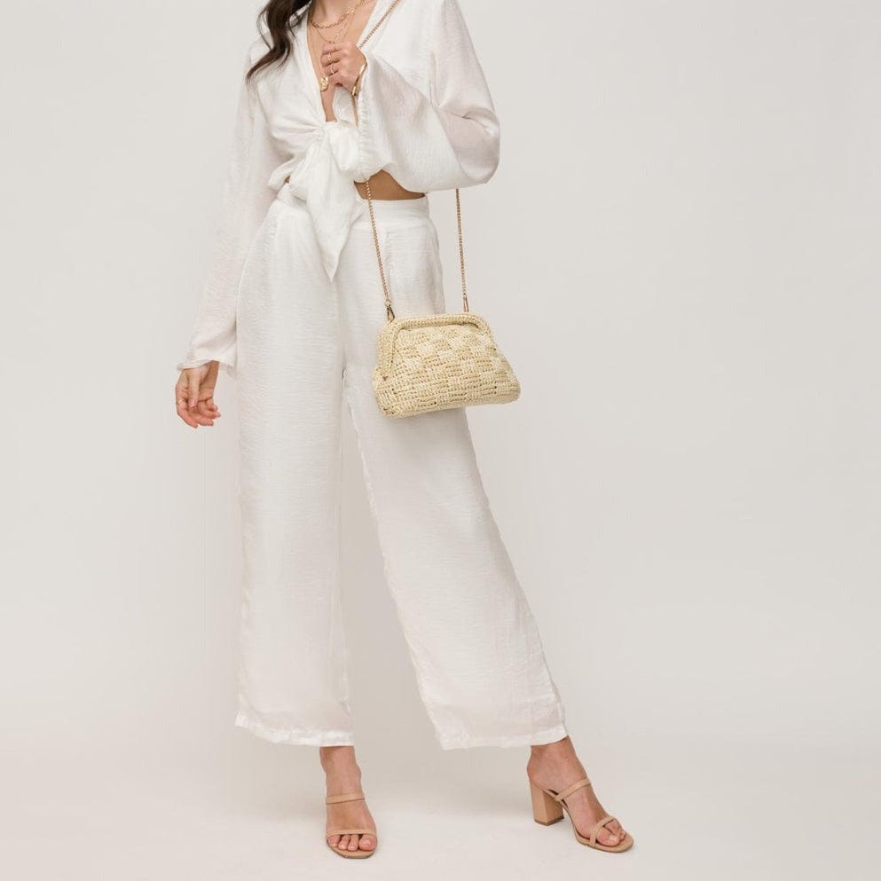 60275A Annie Straw Clutch Bag With Chain Strap - MiMi Wholesale