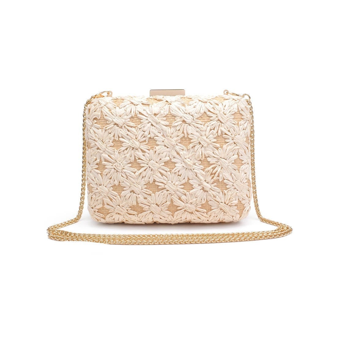 60790 Samantha Floral Straw Clutch/Evening Bag With Chain Strap - MiMi Wholesale