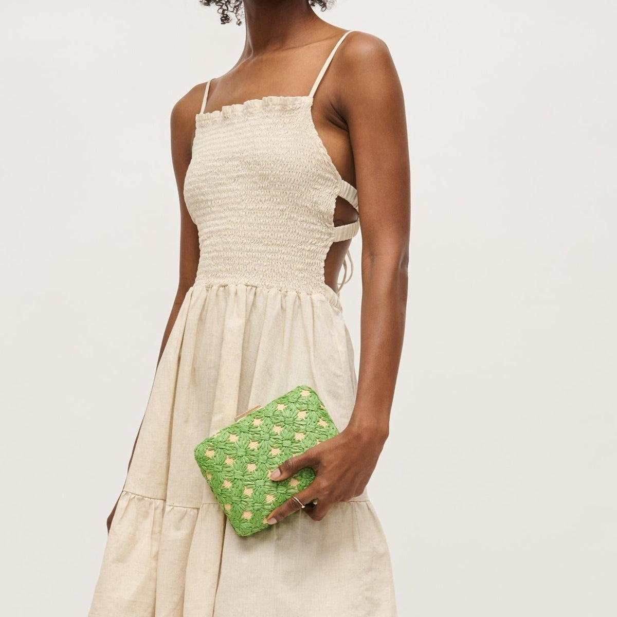 60790 Samantha Floral Straw Clutch/Evening Bag With Chain Strap - MiMi Wholesale