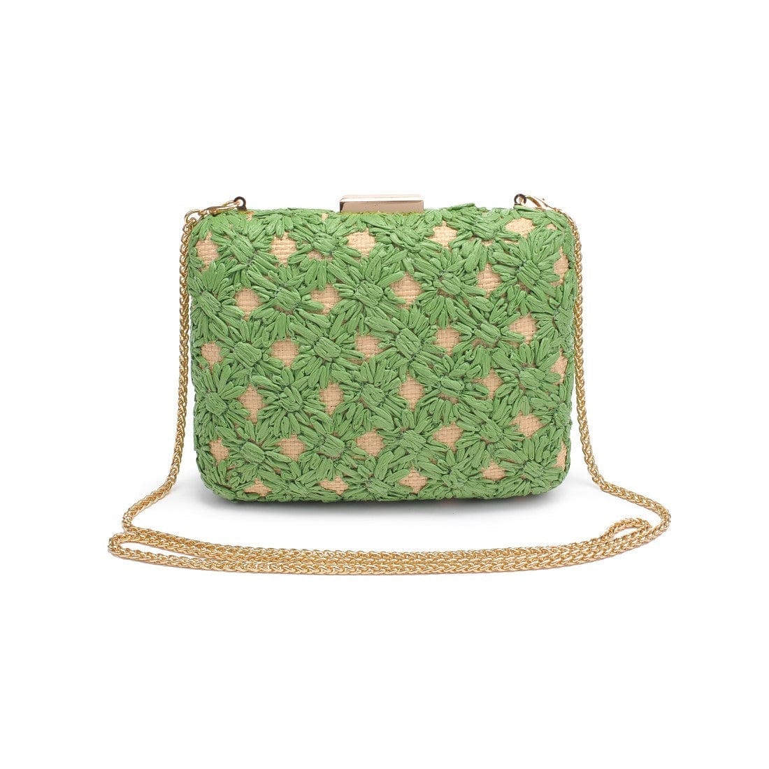 60790 Samantha Floral Straw Clutch/Evening Bag With Chain Strap - MiMi Wholesale