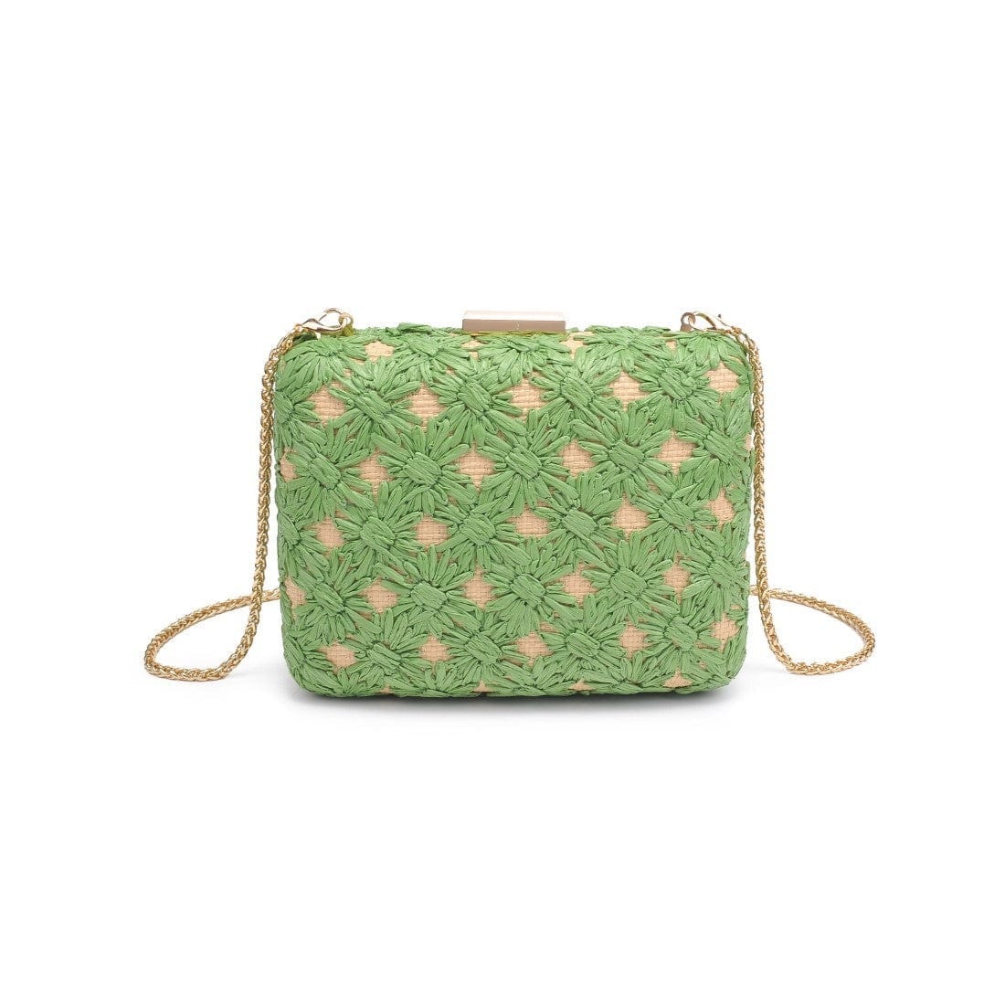 60790 Samantha Floral Straw Clutch/Evening Bag With Chain Strap - MiMi Wholesale