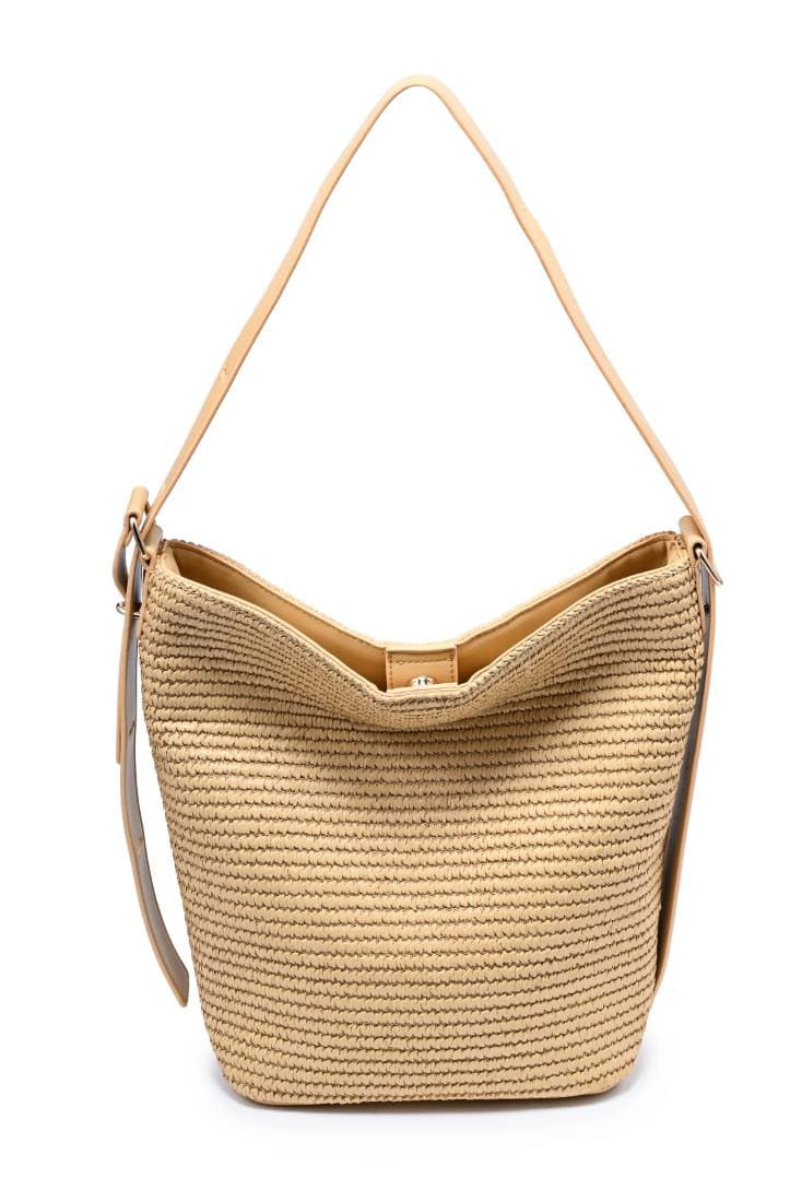 61350SW Jessica Straw Hobo Tote Bag With Pouch - MiMi Wholesale