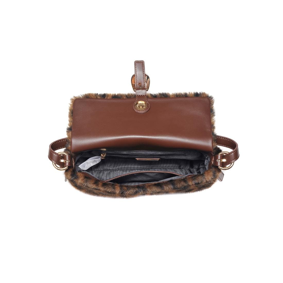 61647L Faux Fur Leopard Shoulder Bag