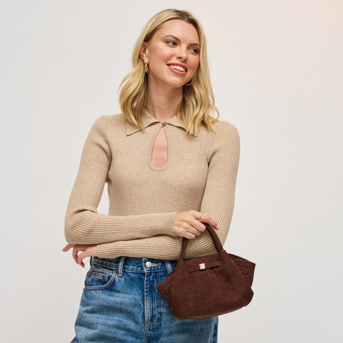 63032 Selena Faux Suede Mini Tote/Crossbody Bag - MiMi Wholesale