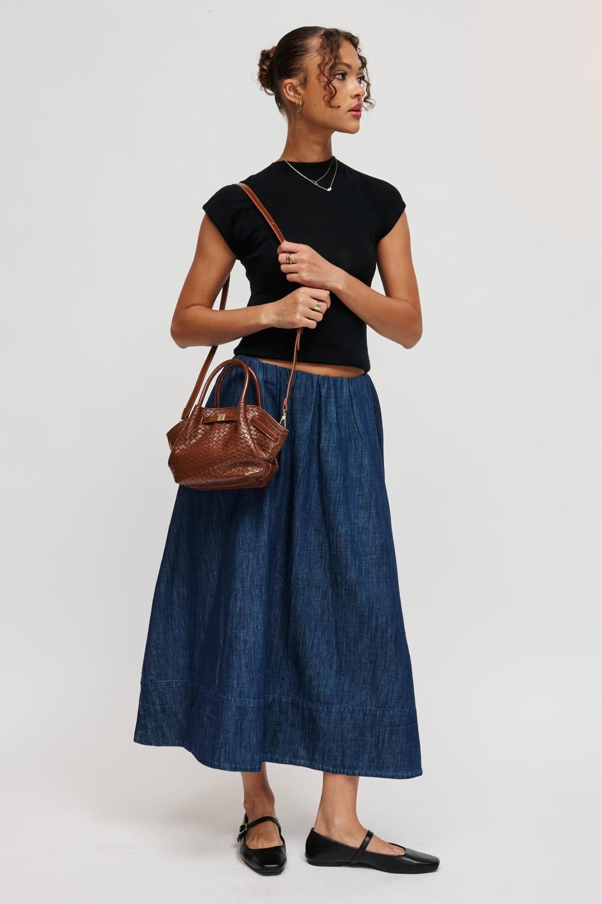 63032BEW Cognac bag styled on model, view 4