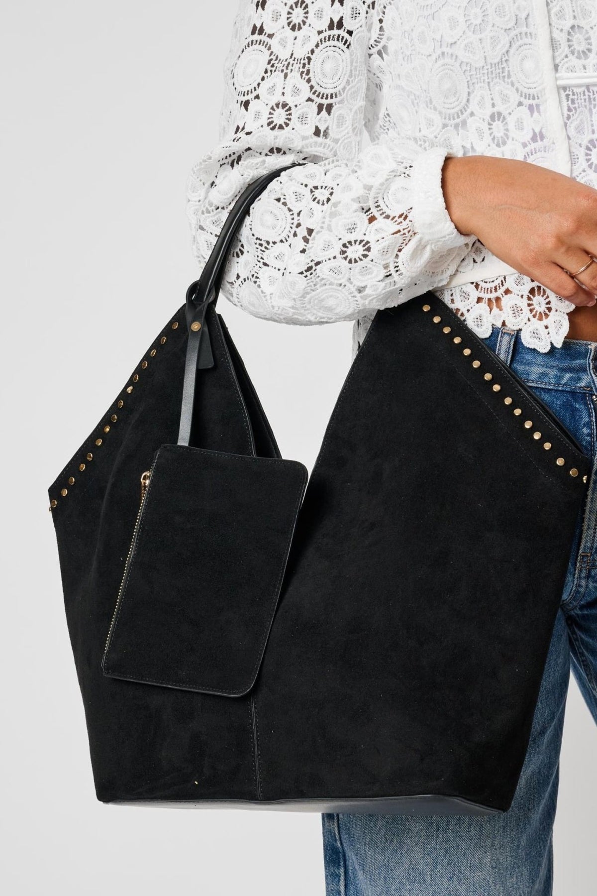 64573ML Miranda Stud-Trim Tote with Zip Pouch - MiMi Wholesale