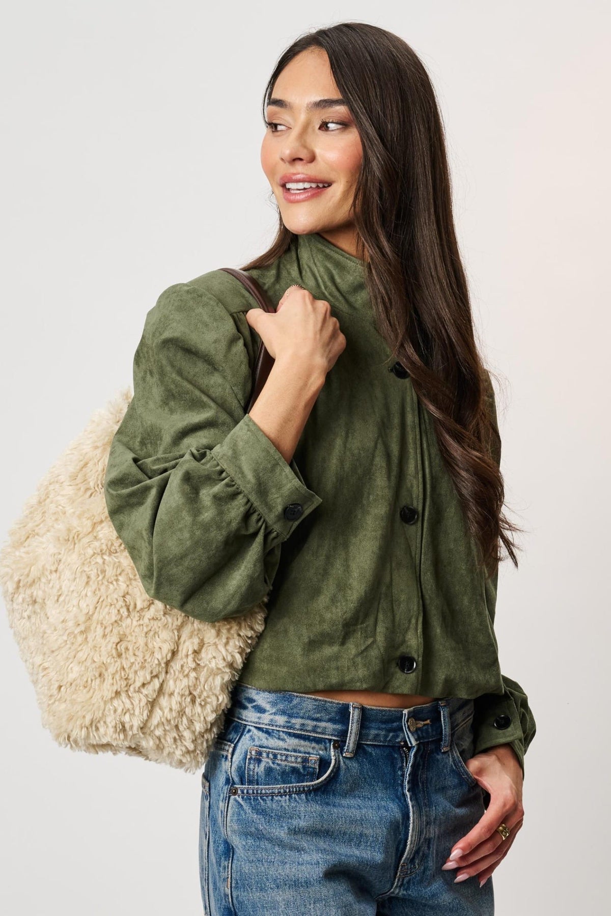 Moda Luxe 64578ML Cream bag styled on model, view 2