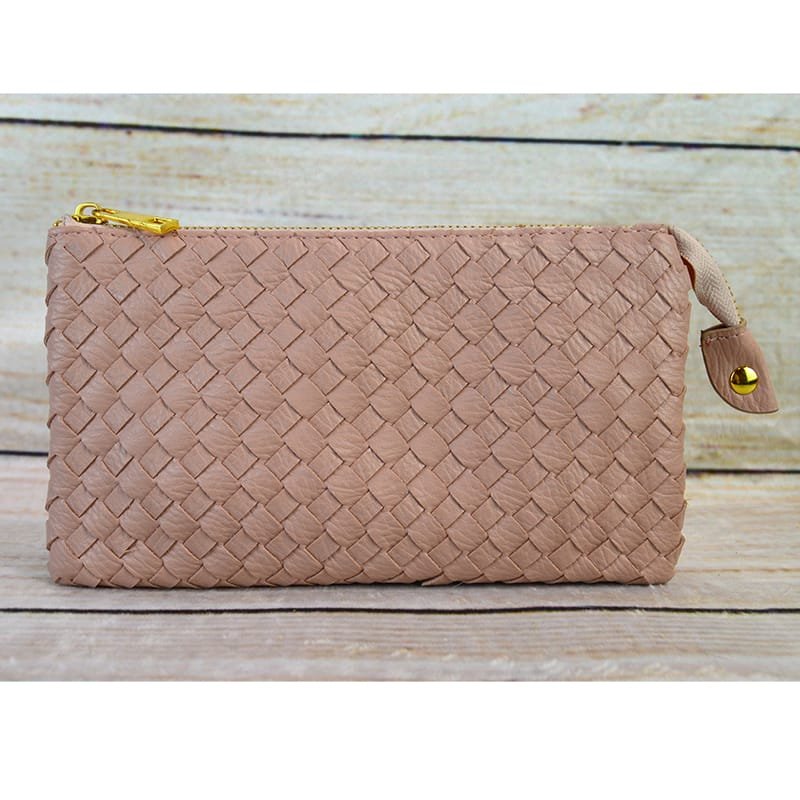 7050 Kathy Woven Three Compartment Clutch/Crossbody Bag - MiMi Wholesale