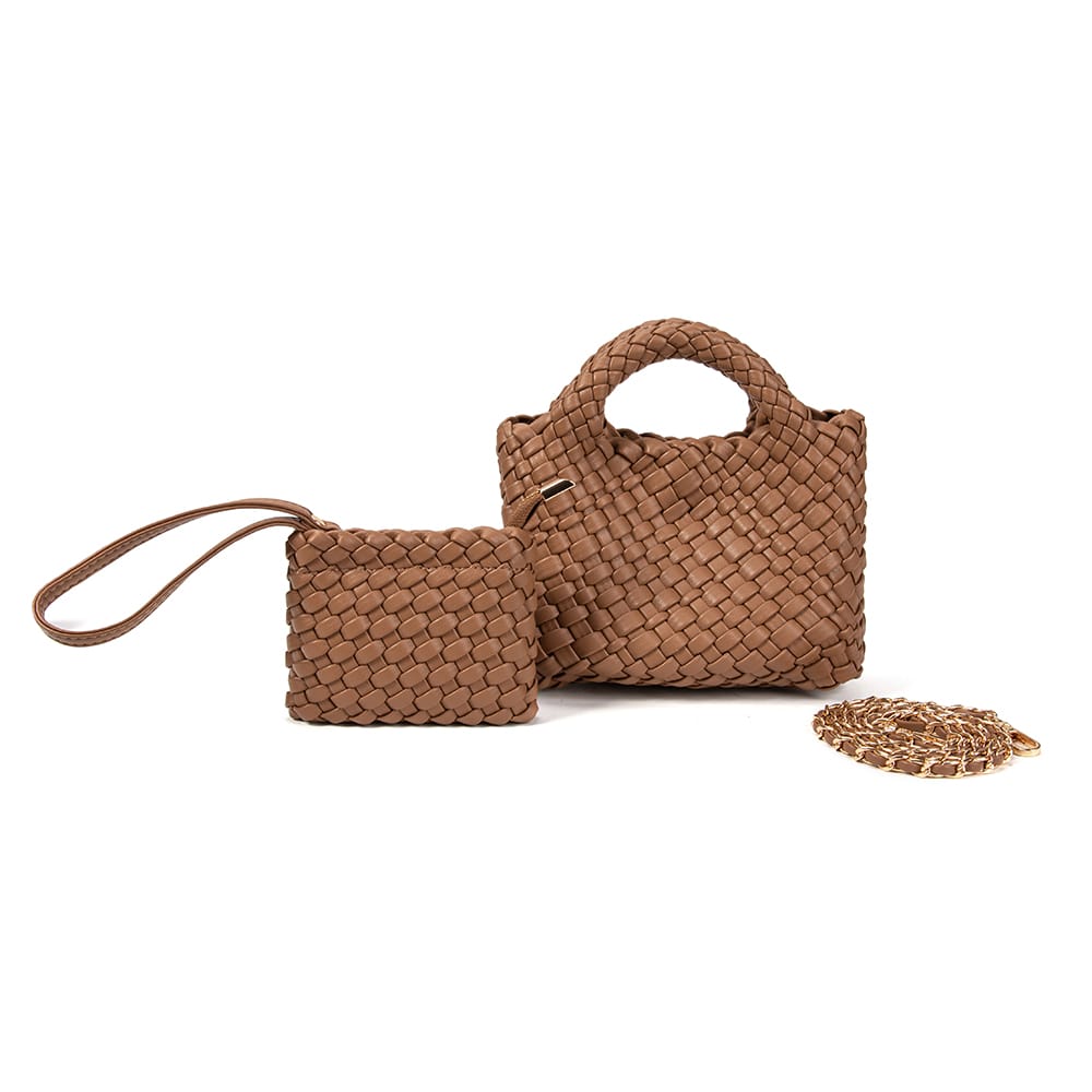 9043 Stella Woven Mini Tote Crossbody & Matching Wristlet - MiMi Wholesale