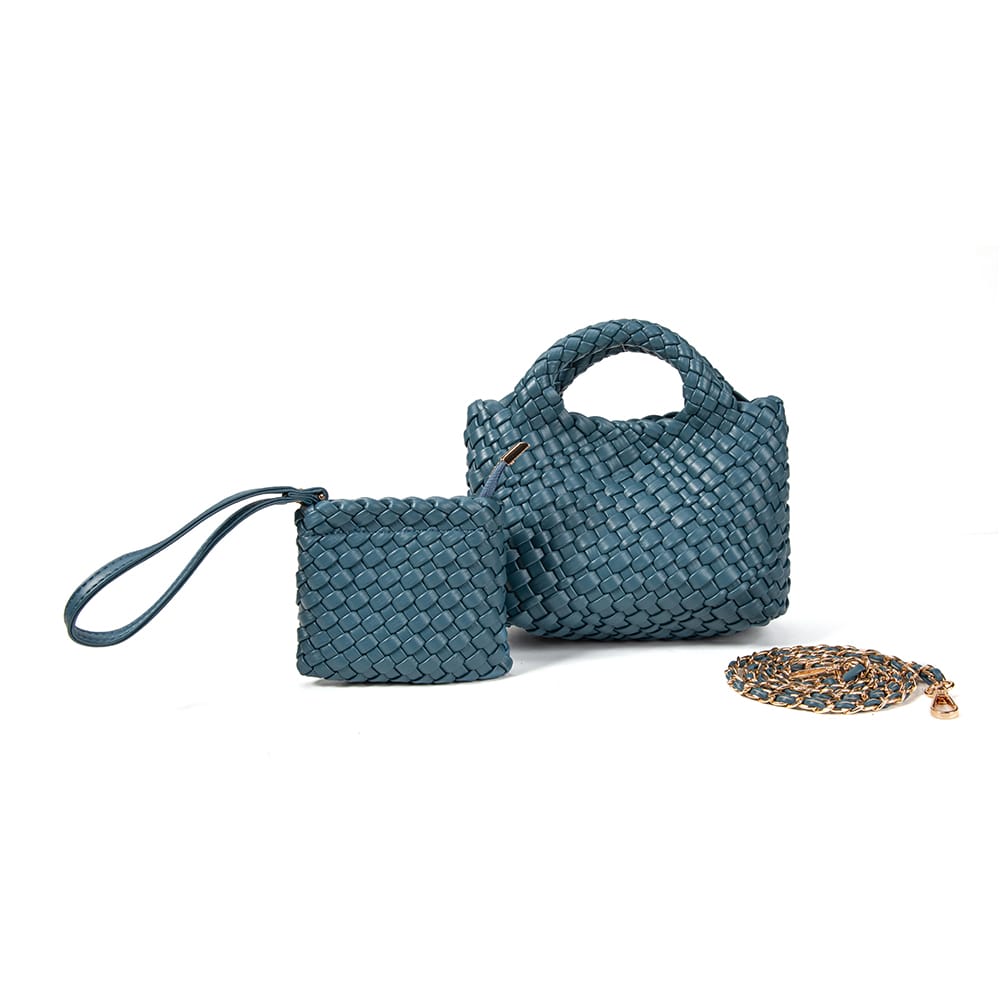 9043 Stella Woven Mini Tote Crossbody & Matching Wristlet - MiMi Wholesale