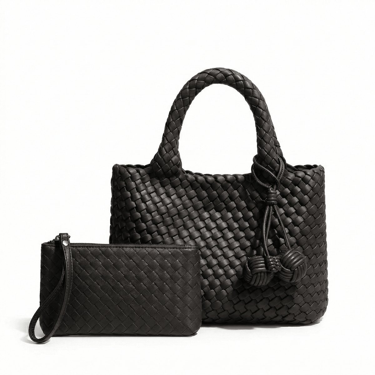 9045 Daya Mini Woven Tote Bag w/ Monkey Fist Bag Charm - MiMi Wholesale