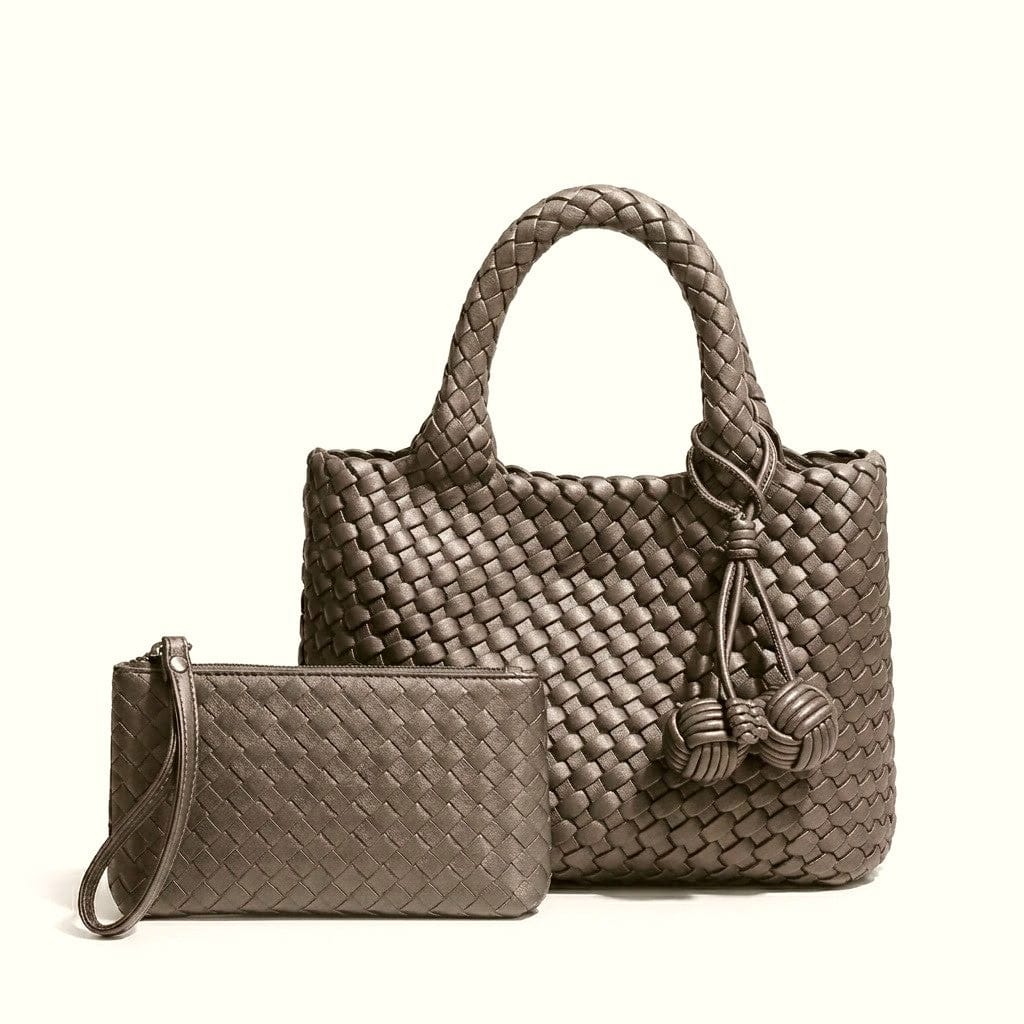 9045 Daya Mini Woven Tote Bag w/ Monkey Fist Bag Charm - MiMi Wholesale