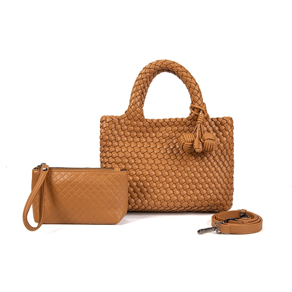 9045 Daya Mini Woven Tote Bag w/ Monkey Fist Bag Charm - MiMi Wholesale