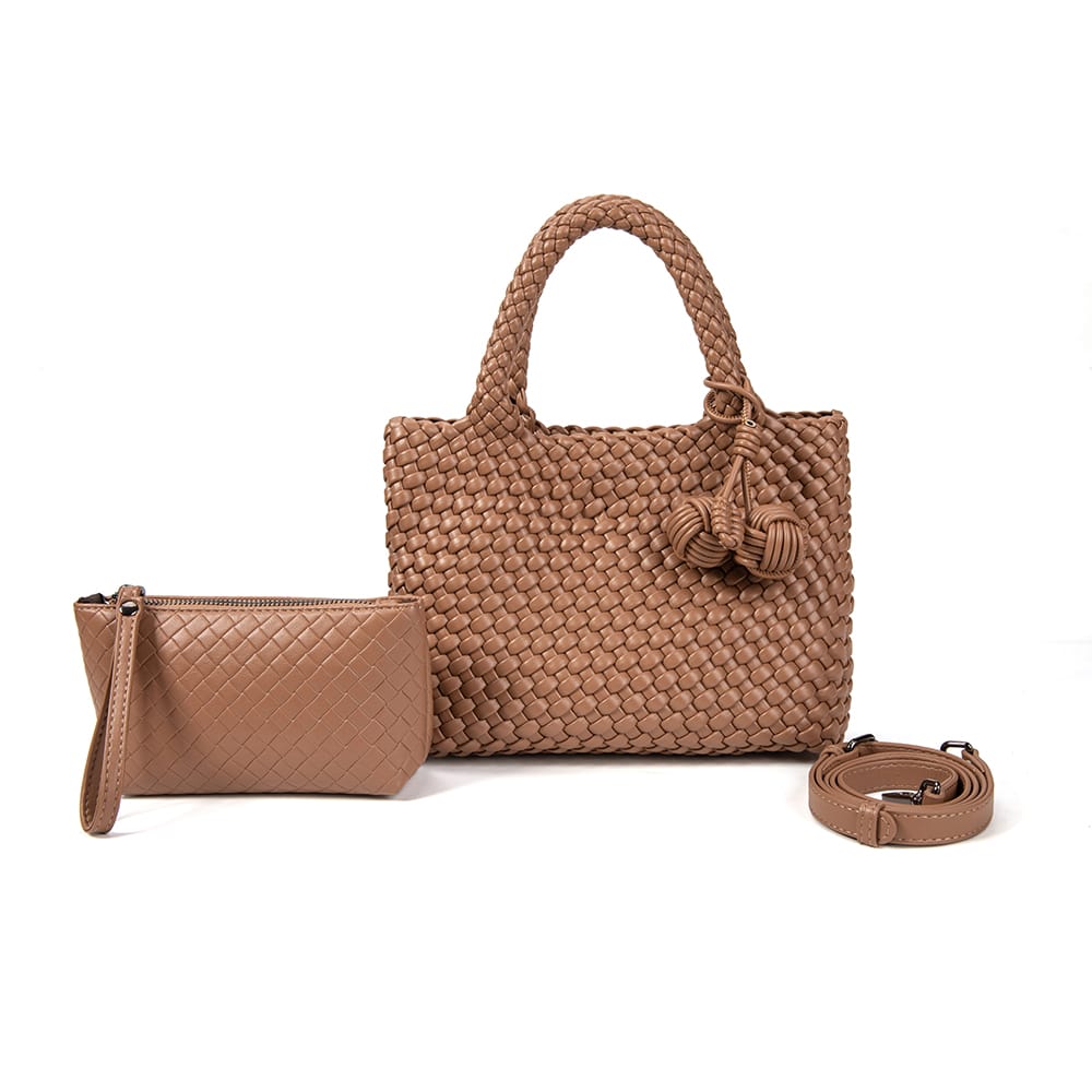 9045 Daya Mini Woven Tote Bag w/ Monkey Fist Bag Charm - MiMi Wholesale