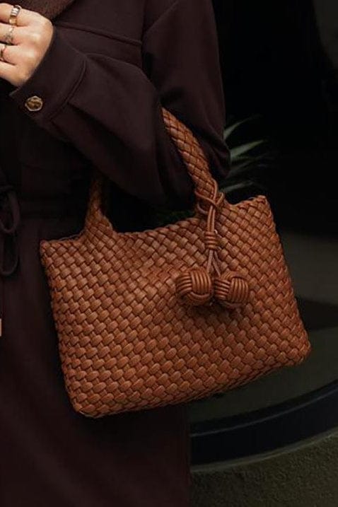 9045 Daya Mini Woven Tote Bag w/ Monkey Fist Bag Charm - MiMi Wholesale