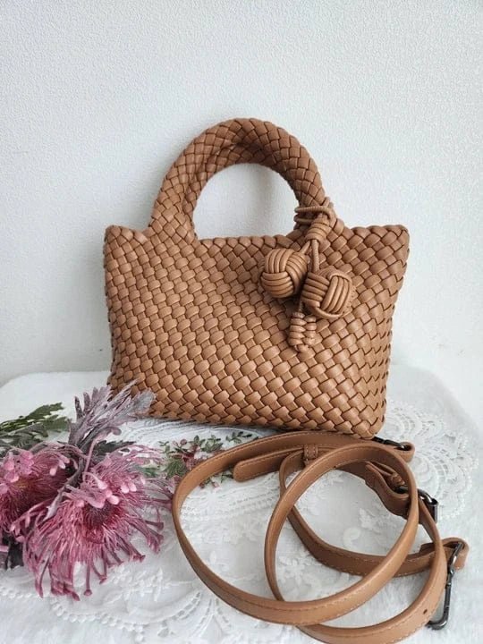 9045 Daya Mini Woven Tote Bag w/ Monkey Fist Bag Charm - MiMi Wholesale