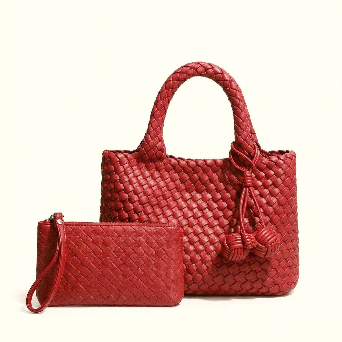 9045 Daya Mini Woven Tote Bag w/ Monkey Fist Bag Charm - MiMi Wholesale