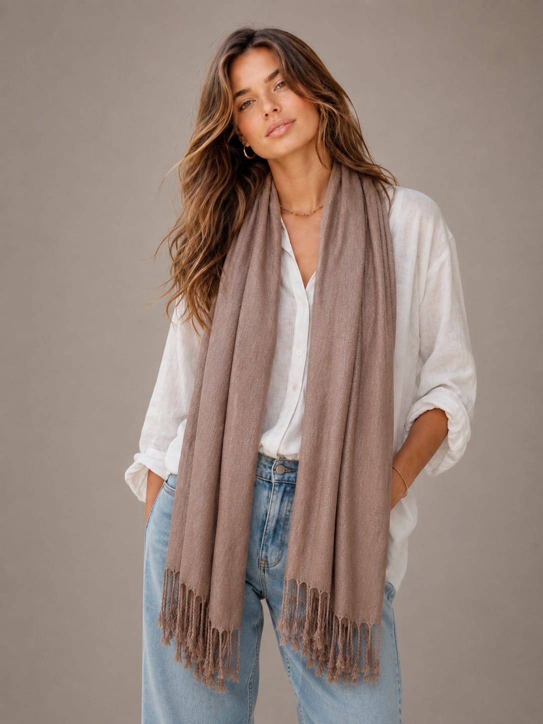 A27 Solid Crinkle Fringe Scarf - MiMi Wholesale
