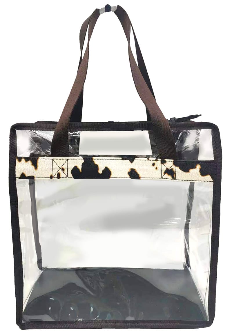 AD202T Clear Cow Print Boxy Satchel Tote Bag - MiMi Wholesale