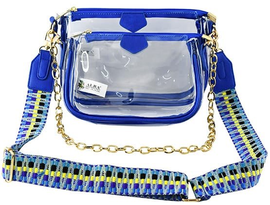 AD748T Clear Double Zip Crossbody Bag With Guitar/Chain Strap - MiMi Wholesale
