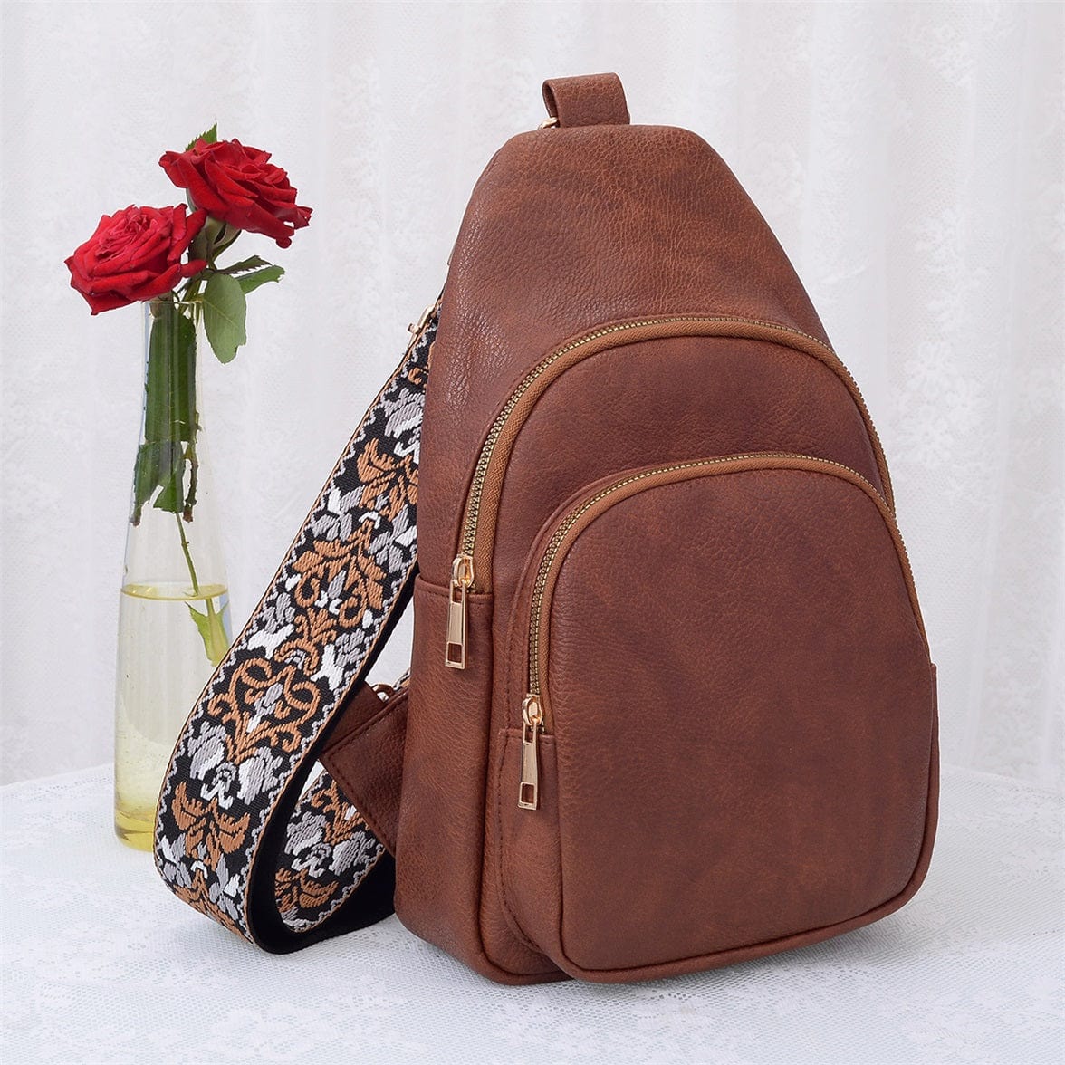 AD768 Zara Zipper Sling Bag With Boho Strap - MiMi Wholesale
