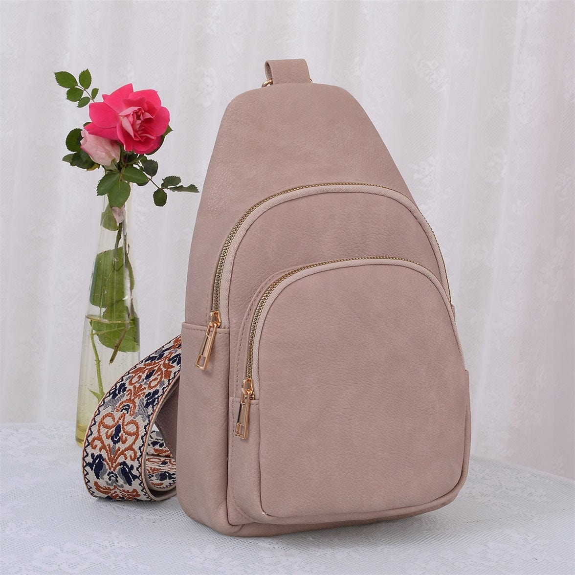AD768 Zara Zipper Sling Bag With Boho Strap - MiMi Wholesale
