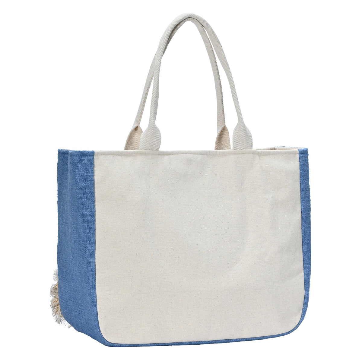 AIN288 Shells&Beads - Work Fringe over Jute Canvas Large Tote - MiMi Wholesale