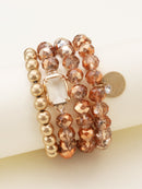 CB2143 Multi Crystal Coin Charm Bracelet Set - MiMi Wholesale