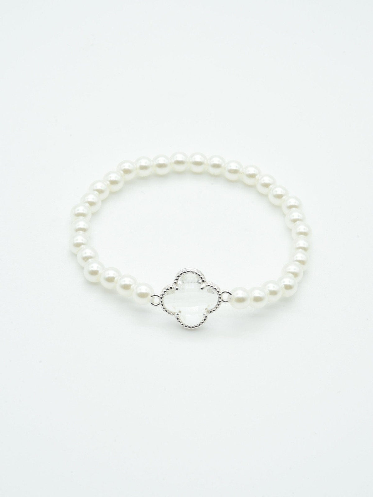 CB2213 Clover Accent Pearl Stretch Bracelet - MiMi Wholesale