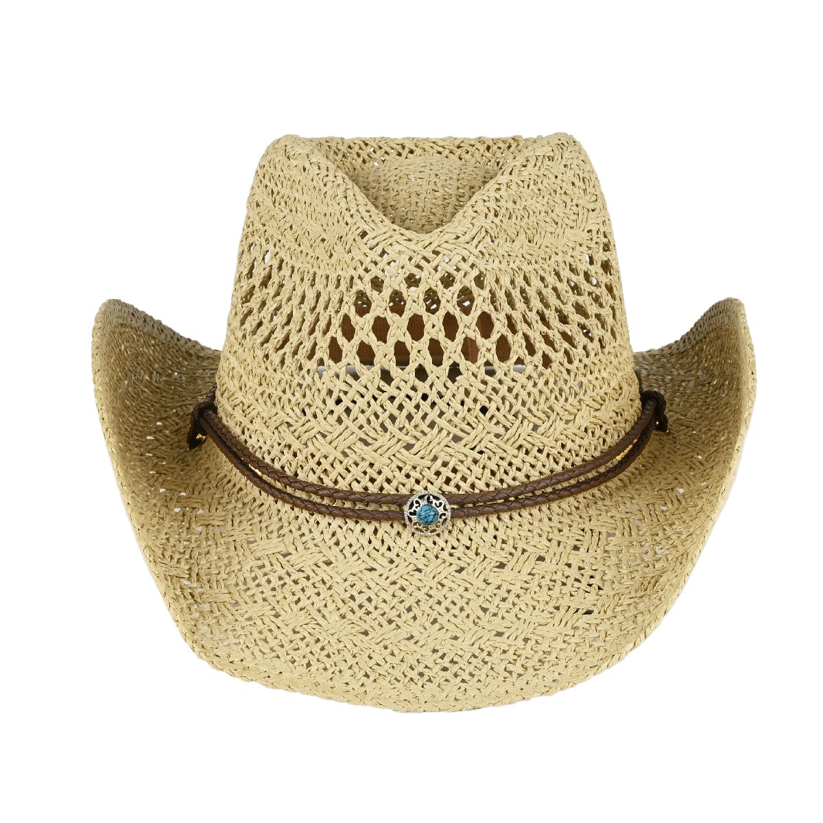 CBC0140 Straw Weave Cowboy Hat With Turquoise - MiMi Wholesale