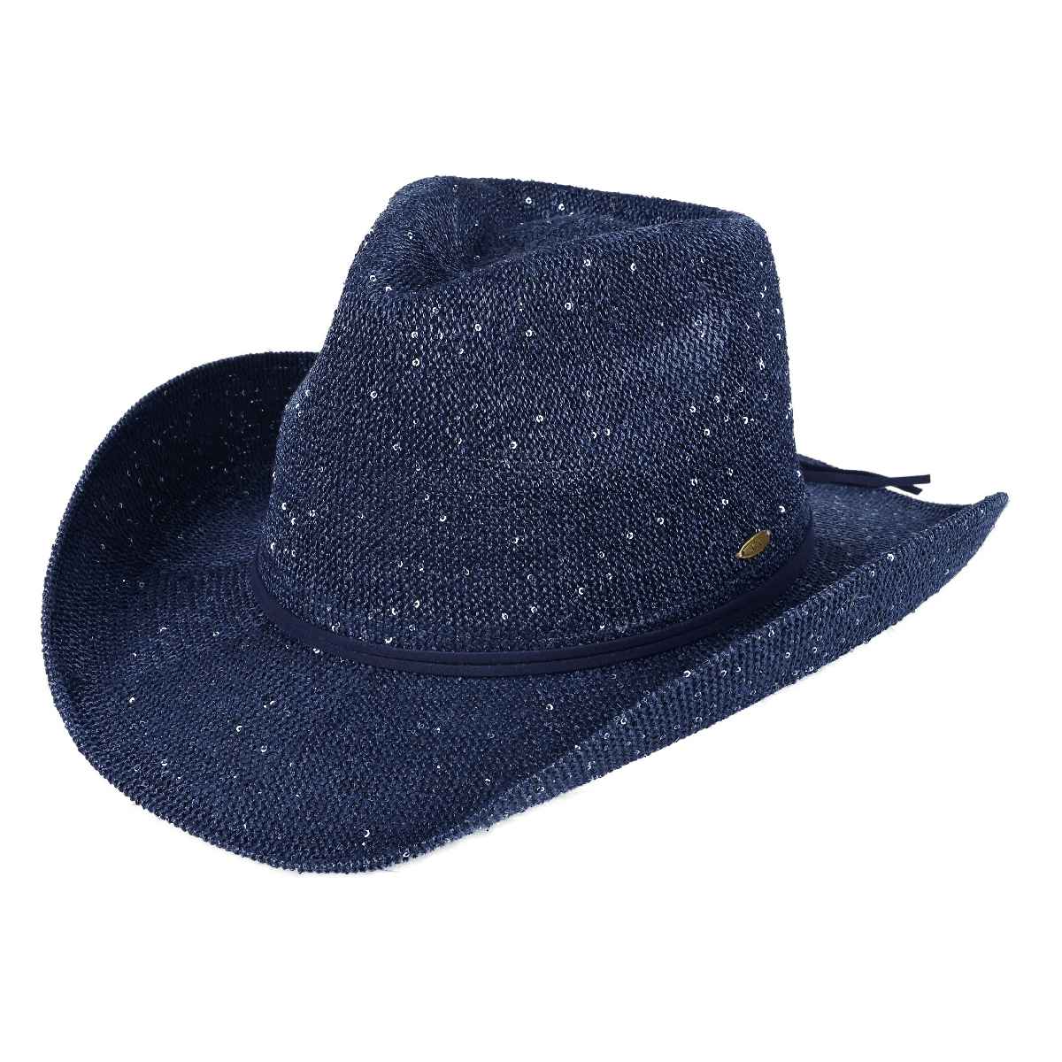 CBC03 C.C Brand Sequin Detail Cowboy Hat With Suede Trim - MiMi Wholesale