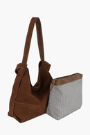 CJF116 Real Genuine Suede 2 in 1 Hobo Bag With Pouch - MiMi Wholesale