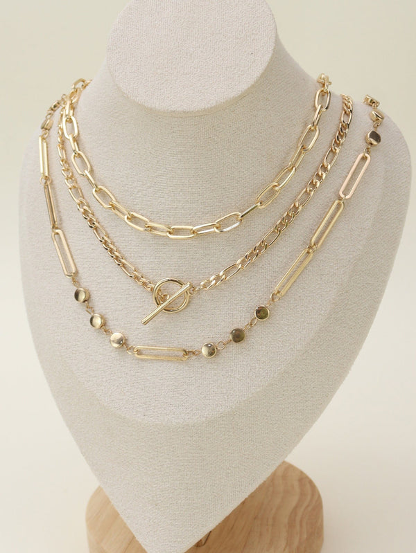 CN4263 Oval Link Layered Necklace Set - MiMi Wholesale