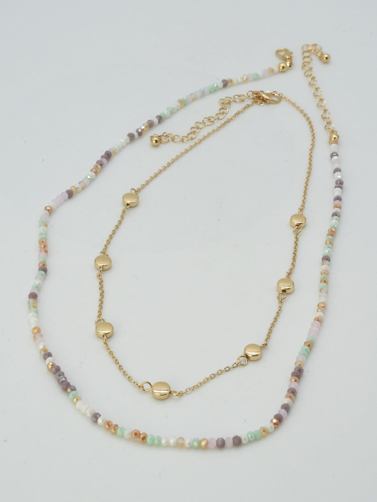 CN4404 2 Piece Chain and Glass Bead Necklace - MiMi Wholesale
