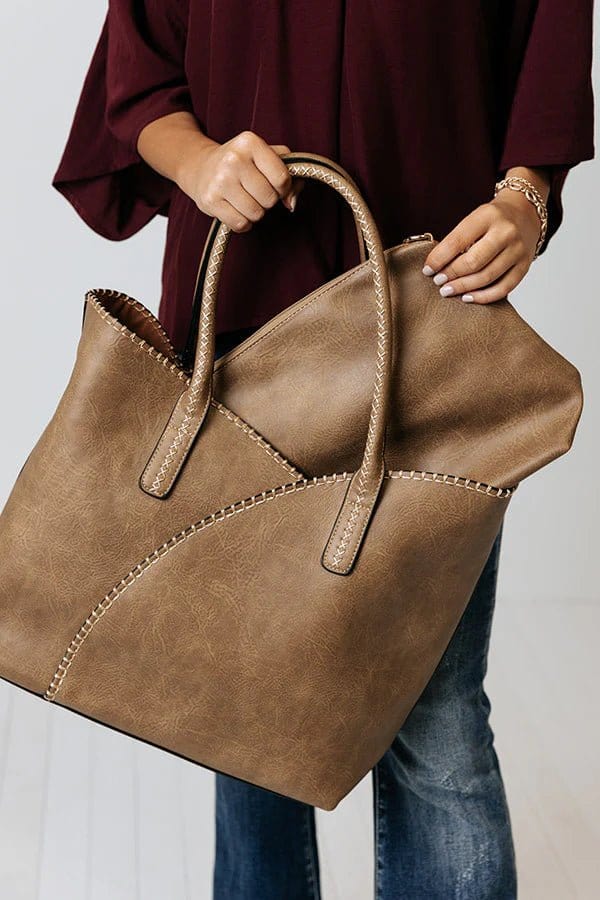 COL0012 2 - in - 1 Stitch Trim Detail Shoulder/Tote Set Bag - MiMi Wholesale