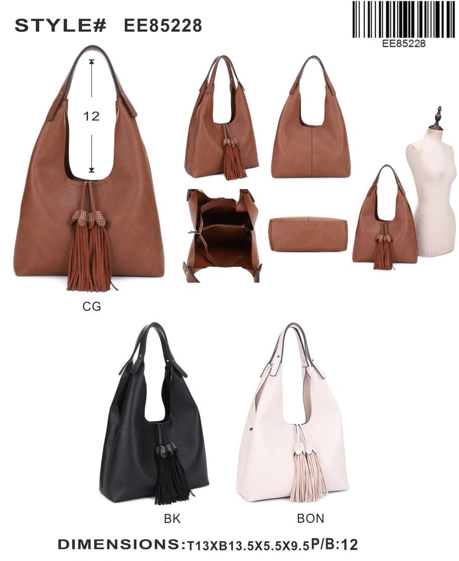EE85228 Kai Three compartments Hobo with Tassel - MiMi Wholesale