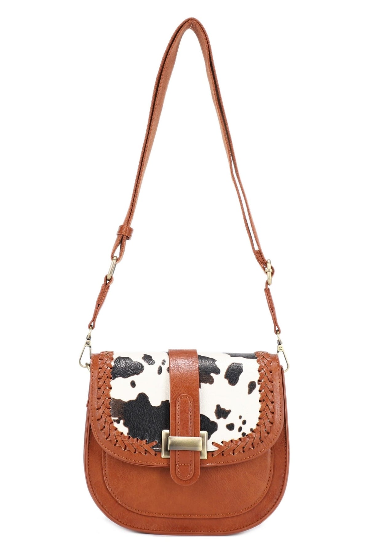 EJ60119-8C Clara Cow Print Saddle Crossbody Bag - MiMi Wholesale